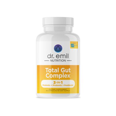 DR. EMIL NUTRITION Total Gut Health Complex - Prebiotic + Probiotic + Postbiotic Gut Health Supplements for Women and Men - Probiotics for Digestive Health &amp; Gut Health, 60 Capsules