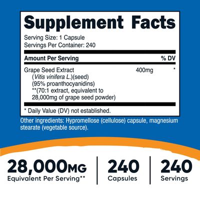 Nutricost Grape Seed Extract 28,000mg, 240 Capsule - Non-GMO, Gluten Free, Vegetarian Friendly