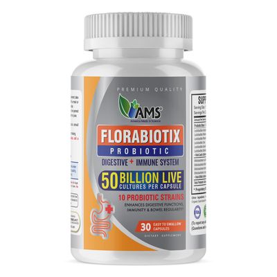 America Medic &amp; Science Florabiotix Probiotic (30 Capsules) | Dietary Supplement for Men and Women| 50 Billion Live Cultures | 10 Probiotic Strains | Supports Digestive and Immune Health