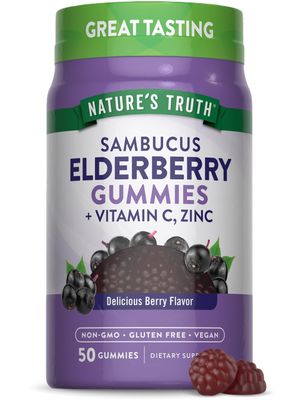 Nature&#39;s Truth Black Elderberry Gummies | 50 Vegan Gummies | with Vitamin C and Zinc | Berry Flavor | Vegan, Non-GMO, and Gluten Free Supplement