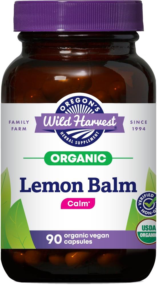 Oregon&#39;s Wild Harvest, Certified Organic Lemon Balm, Herbal Supplement Vegan Supplement, 1125 MGS, 90 Count