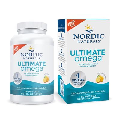 Nordic Naturals Ultimate Omega, Lemon Flavor - 210 Soft Gels - 1280 mg Omega-3 - High-Potency Omega-3 Fish Oil with EPA &amp; DHA - Promotes Brain &amp; Heart Health - Non-GMO - 105 Servings