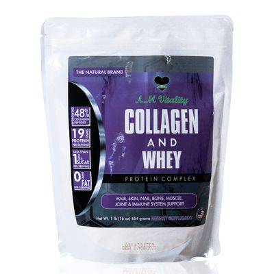 AM Vitality Collagen and Whey Protein Powder Complex Health Supplement - Vanilla Flavor - 16oz (21 Servings)