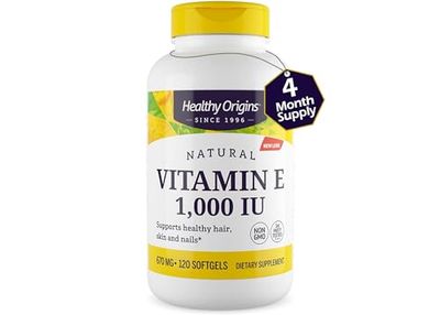 Healthy Origins Vitamin E, 1,000 IU (Natural) Mixed Tocopherols - Vitamin E Supplement - Gluten-Free &amp; Non-GMO Skin, Hair &amp; Nails Vitamin - 120 Softgels