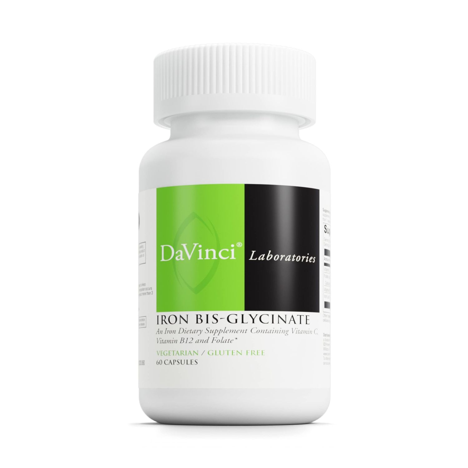 DaVinci Labs Iron Bis-Glycinate - Gentle Iron Supplement for Women &amp; Men - Help Support Hemoglobin Production &amp; Normal Energy Levels with Vitamin C &amp; More* - Vegan - 60 Vegetarian Capsules
