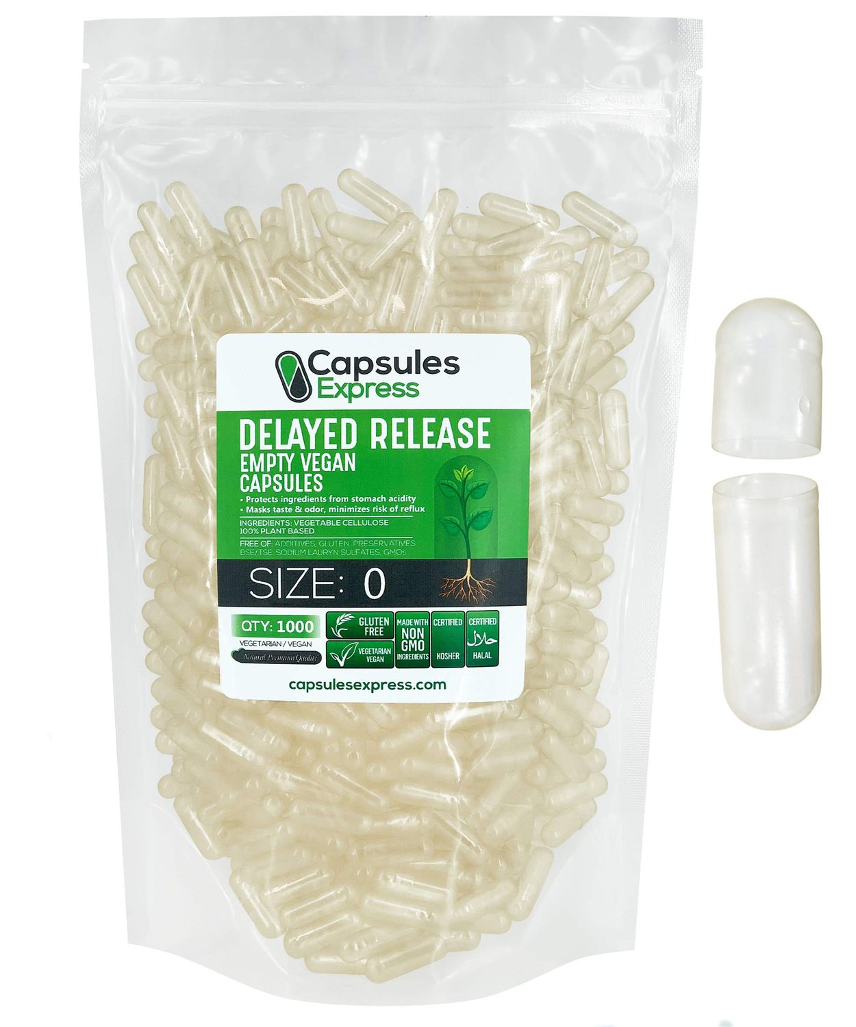 XPRS Nutra Delayed Release Size 0 Empty Capsules - 1000 Count Clear Empty Vegan Capsules - Vegetarian Empty Pill Capsules - DIY Vegetable Capsule Filling - Veggie Capsules Gel Caps