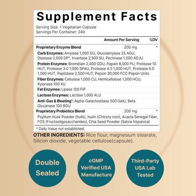 NatureBell Digestive Enzymes with Probiotics and Prebiotics, 240 Veggie Capsules | Gut & Digestive Health Support - 20 Enzyme & 5 Prebiotic Pancreatic Enzyme Complex | Non-GMO, Vegan Friendly