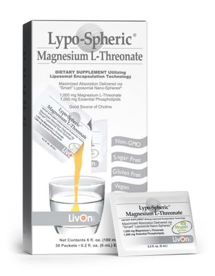 LivOn Laboratories Lypo-Spheric Magnesium L-Threonate - 30 Packets - 77mg Per Packet - Liposome Encapsulated for Maximum Bioavailability - Professionally Formulated - 100% Non-GMO