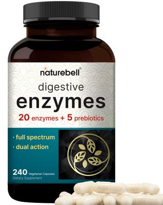 NatureBell Digestive Enzymes with Probiotics and Prebiotics, 240 Veggie Capsules | Gut &amp; Digestive Health Support - 20 Enzyme &amp; 5 Prebiotic Pancreatic Enzyme Complex | Non-GMO, Vegan Friendly