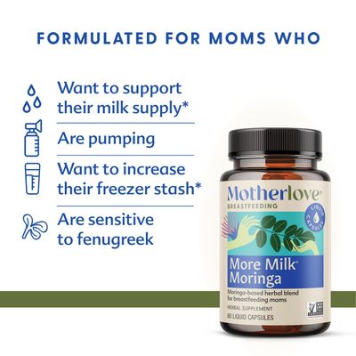 Motherlove More Milk Moringa (60 Liquid caps) Moringa-Based Lactation Supplement to Support Breast Milk Supply-Non-GMO, Organic Herbs, Vegan, Kosher
