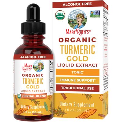 USDA Organic Turmeric Gold Liquid Drops by MaryRuth&#39;s | Herbal Blend | Turmeric Curcumin | Black Pepper | Cassia Cinnamon Bark | Ginger Root | Immune Support | Non-GMO Project Verified | Vegan | 1oz
