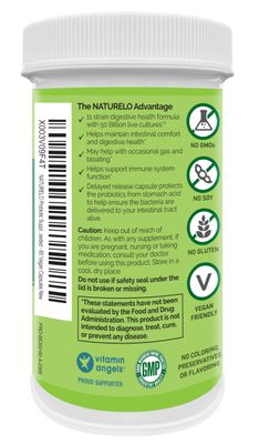 NATURELO Probiotics for Digestive Health - 50 Billion CFU, 11 Strains Daily Supplement - Boosts Immune System, Delayed Release, 60 Vegetarian Capsules