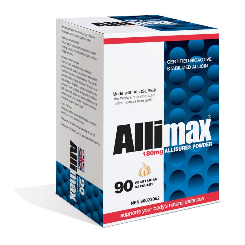ALLIMAX 180mg 90 Capsules. Allicin Garlic Supplement to Support Your Bodys Immune Function. Contains Stabilized and Potent Bioactive Allicin, Extracted from Clean &amp; Sustainable Spanish Grown Garlic.