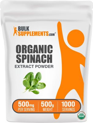 BulkSupplements.com Organic Spinach Extract Powder - Spinach Supplement, Spinach Leaf Extract, Spinach Powder - Herbal &amp; Gluten Free, 500mg per Serving, 500g (1.1 lbs) (Pack of 1)