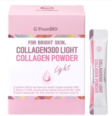 FromBIO for Bright Skin, Collagen 300 Light, Low Molecular Weight Fish Collagen Peptides 300D 1,500mg (28 Packets)