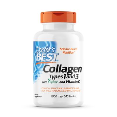 Doctor&#39;s Best Collagen Types 1 &amp; 3 with Peptan, Non-GMO, Gluten Free, Soy Free, Supports Hair, Skin, Nails, Tendons &amp; Bones, 1000 Mg, 540 Tablets