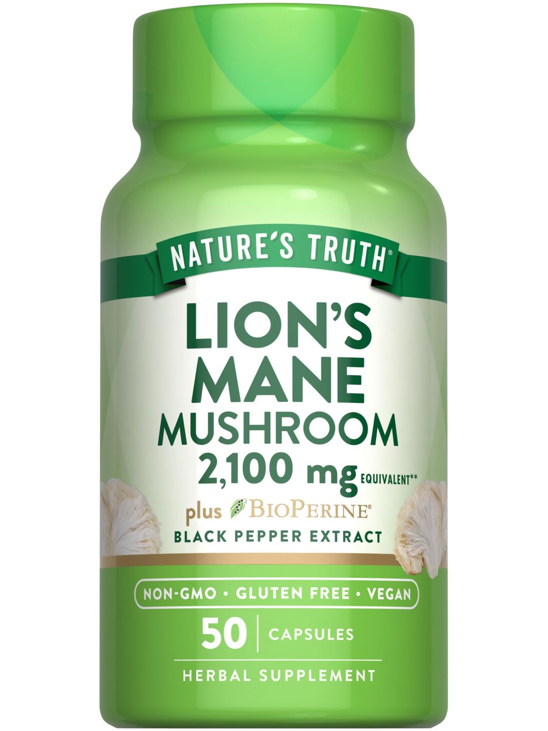 Nature&#39;s Truth Lions Mane Mushroom Supplement | 2100mg | 50 Capsules | with BioPerine | Vegan, Non GMO &amp; Gluten Free Supplement