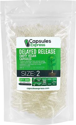 XPRS Nutra Delayed Release Size 2 Empty Capsules - 500 Count Clear Empty Vegan Capsules - Vegetarian Empty Pill Capsules - DIY Vegetable Capsule Filling - Veggie Capsules Gel Caps