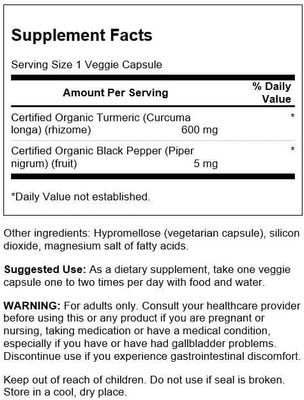 Swanson Turmeric &amp; Black Pepper - Organic Joint Health, Heart Health, Digestion, &amp; Liver Support Supplement - Natural Formula for Enhanced Bioavailability &amp; Absorption - (60 Veggie Capsules)