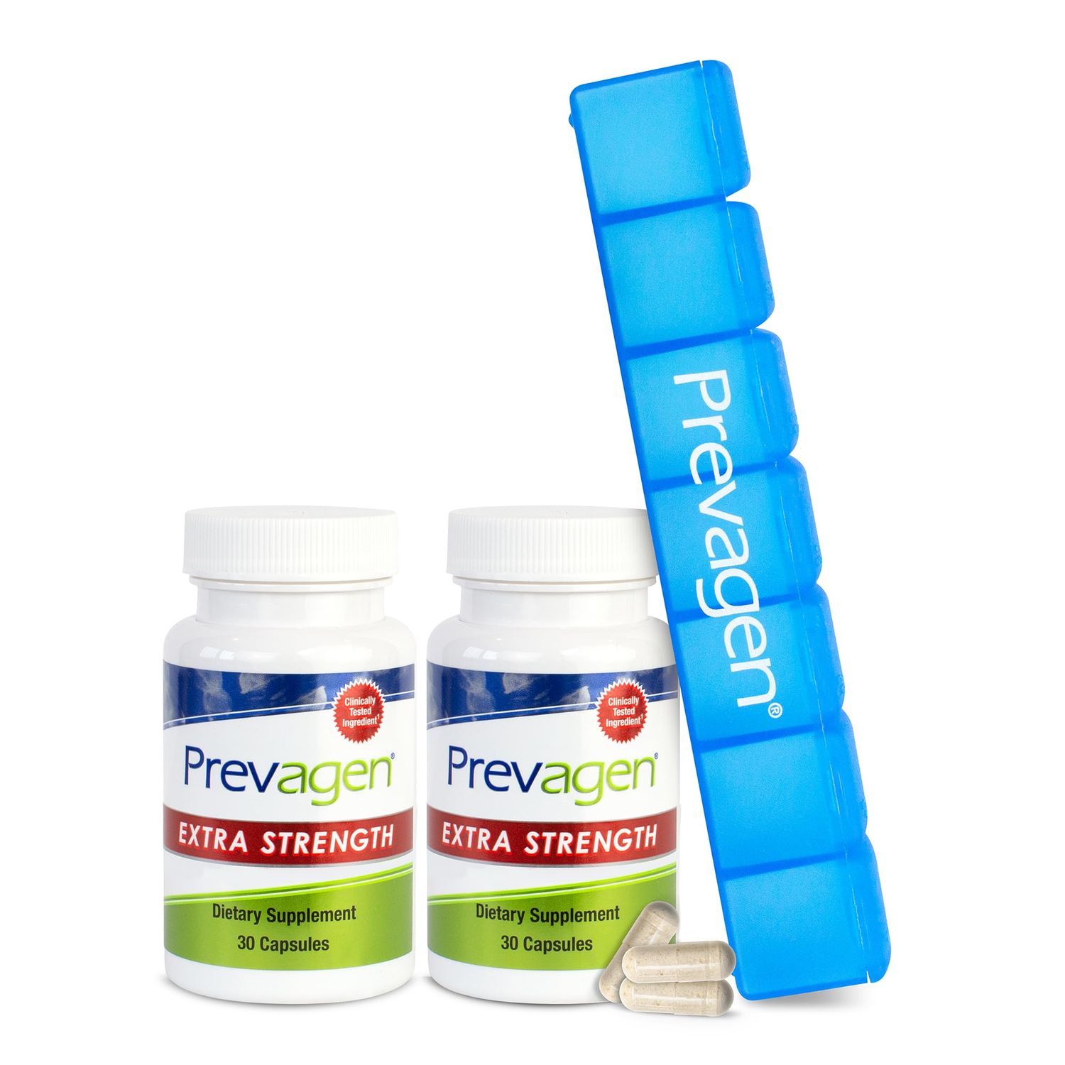 Prevagen Extra Strength 20mg, 30 Capsules |2 Pack| with Apoaequorin &amp; Vitamin D 7-Day Pill Minder