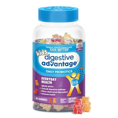 Digestive Advantage Probiotics For Digestive Health, Kids Probiotic Gummies, Daily Probiotics For Women, Men &amp; Kids Minor Abdominal Discomfort, &amp; Gut Health, 80ct Natural Fruit Flavors