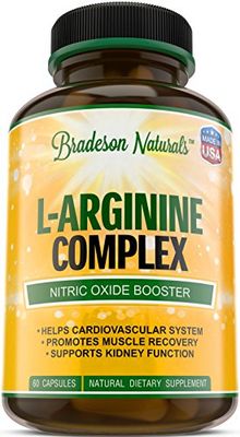 L Arginine - 1340mg Nitric Oxide Booster with L-Citrulline &amp; Essential Amino Acids for Heart and Muscle Gain - Nitric Oxide Boost Supplement for Endurance and Energy - 60 Capsules. Made in USA