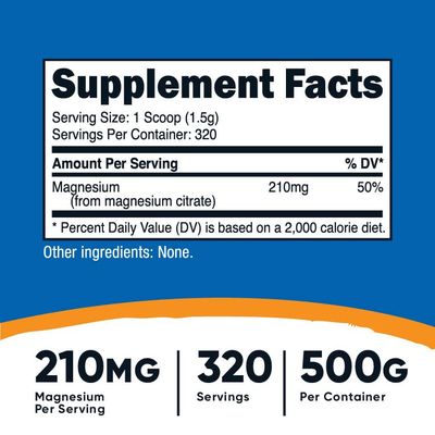 Nutricost Magnesium Citrate Powder (Unflavored, 500 Gram)