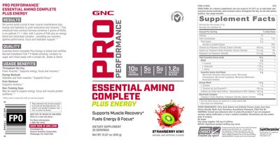 GNC Pro Performance Essential Amino Complete Plus Energy, Strawberry Kiwi, 15.9 oz., Supports Muscle Recovery
