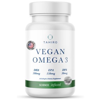 TAHIRO Vegan Omega-3 Softgels - Plant-Based Supplement with DPA, DHA &amp; EPA - Nutrients for Men, Women and Pregnant Women - Supports Brain Health - Prenatal &amp; Joint Supplements, 1000mg
