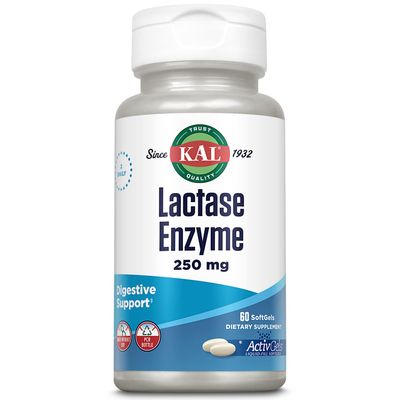 KAL Lactase Enzyme 250 mg, Healthy Digestion Support for Lactose Intolerance, Liquid-Filled ActivGels Made Without Soy, 250 FCC Units, 30 Servings, 60 SoftGels