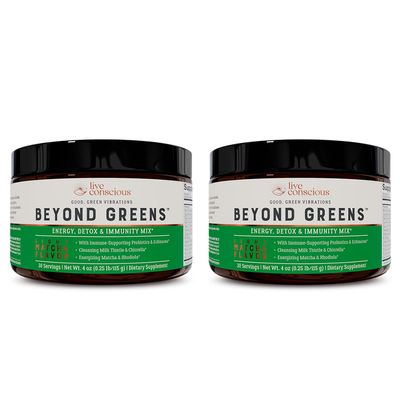 Live Conscious Beyond Greens Concentrated Superfood Powder - Matcha Flavor w/Chlorella, Echinacea, Probiotics for Immune Support &amp; Energy - 30 Servings (2-Pack)