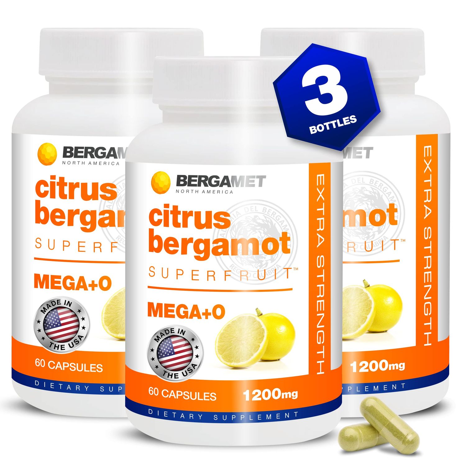 BergaMet Citrus Bergamot Supplement, 170:1 Extract, 1200mg per Serving, 80% Polyphenols, Italian Citrus Bergamot Supplement for High Cholesterol, 180 Capsules, 3 Months, Made in The USA