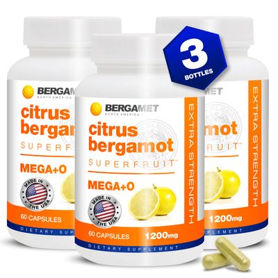BergaMet Citrus Bergamot Supplement, 170:1 Extract, 1200mg per Serving, 80% Polyphenols, Italian Citrus Bergamot Supplement for High Cholesterol, 180 Capsules, 3 Months, Made in The USA