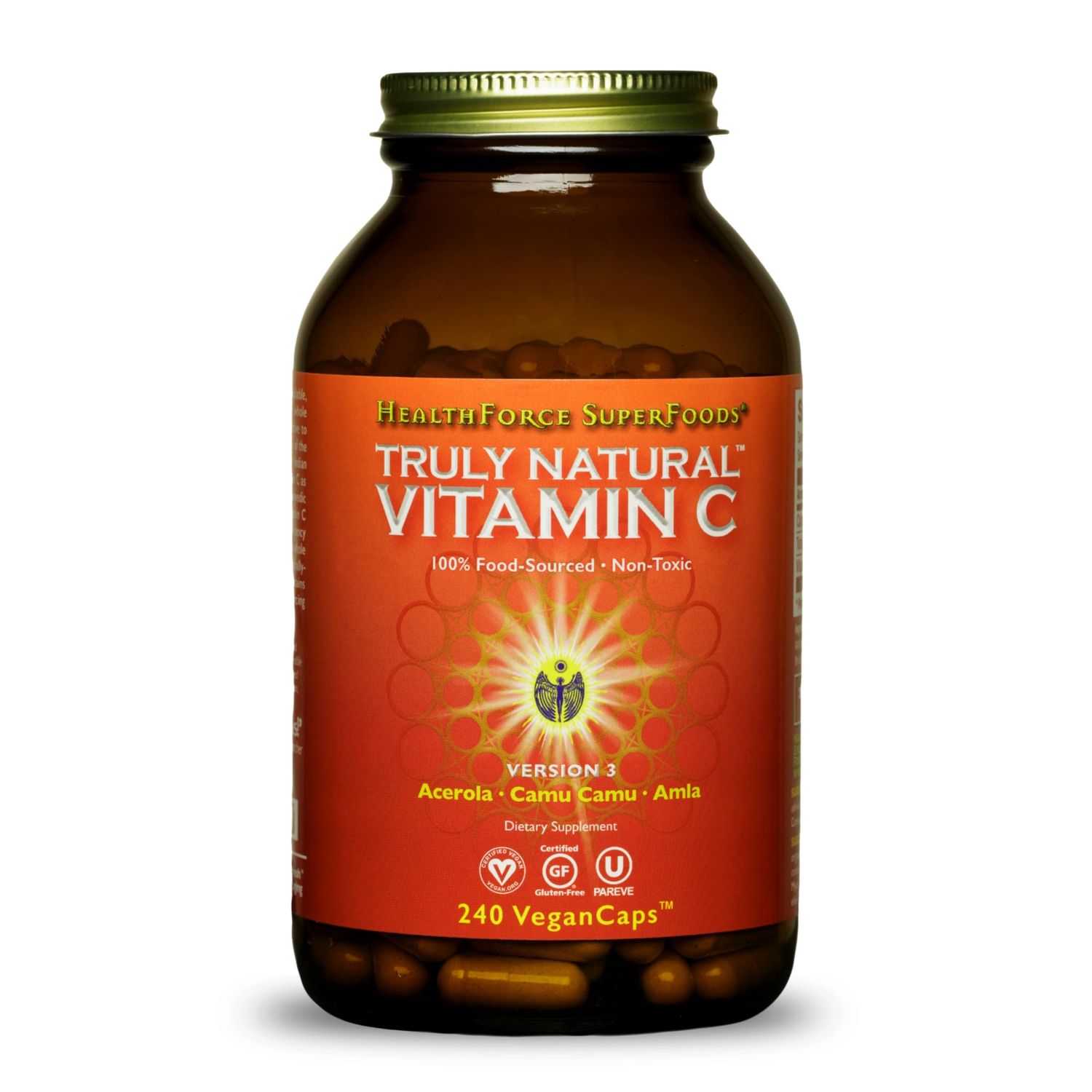 HealthForce SuperFoods Truly Natural Vitamin C - Immune Support Supplement with Camu Camu Berry - Vitamin C Supplement for Immune Health - Vegan, Non-GMO - 240 Vegan Caps, 30 Servings