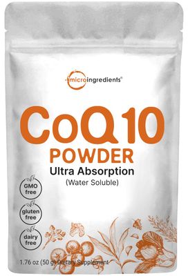 Micro Ingredients Water Soluble COQ10 Supplement (COQ10 200mg Per Serving in Powder Form), 50 Grams (8 Months Supply), Extra Absorption, Supports Heart and Energy Health, Vegan Friendly