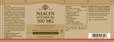 SOLGAR Niacin 500 MG, 100 CT