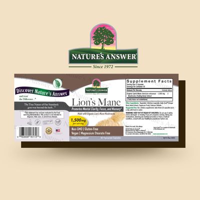 Nature's Answer Lions Mane Mushroom Powder 1500 mg 90-Capsules | Brain Mushroom Supplement | Promotes Focus, Memory, Mental Clarity | Vegan, Non-GMO | Single Count