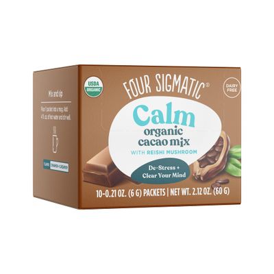 Four Sigmatic Calm Mushroom Cacao Mix | Organic Instant Cacao with Organic Reishi Mushroom Powder | Supports Calm &amp; Relaxation | Drink it or Bake with it | Vegan, Gluten-Free, Dairy-Free | 10 Count