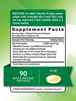 Nature's Truth Oregano Oil Softgels | 3000mg | 90 Pills | Contains Carvacrol | Non-GMO, Gluten Free