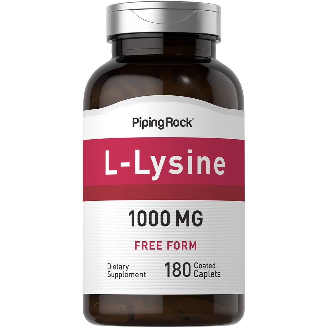 Piping Rock L-Lysine 1000mg | 180 Caplets | Free Form | Vegetarian, Non-GMO, Gluten Free