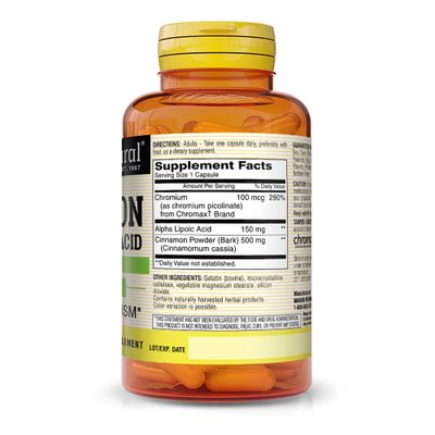 MASON NATURAL Cinnamon with Alpha Lipoic Acid - Healthy Sugar Metabolism, Supports Heart and Circulatory Health, 60 Capsules