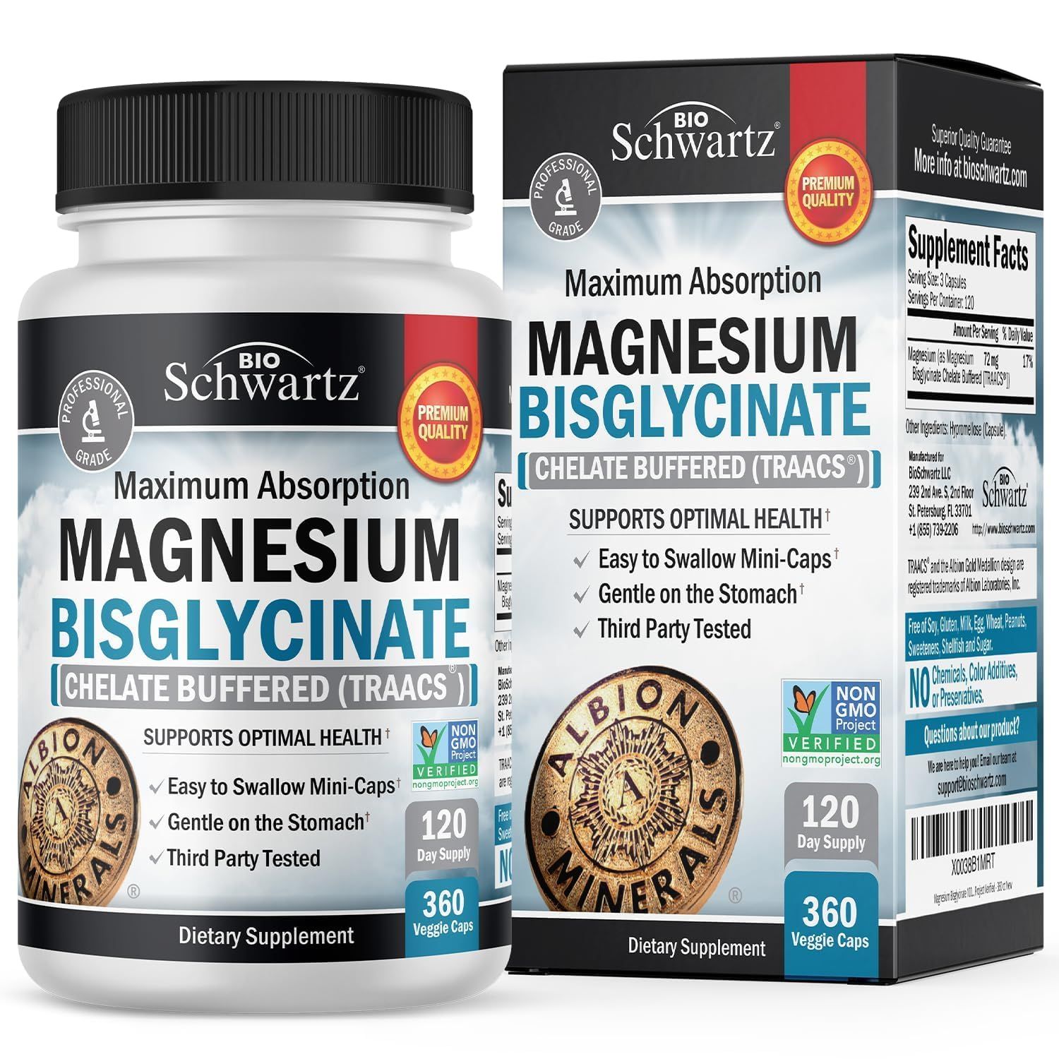 Magnesium Bisglycinate Chelated Supplement - High Absorption Magnesium Supplement for Muscle, Bone &amp; Joint Support, Non-Laxative, Fully Buffered, Non-GMO, Maximum Bioavailability - 360 Capsules