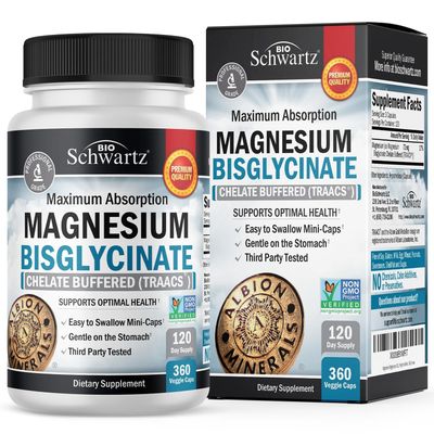 Magnesium Bisglycinate Chelated Supplement - High Absorption Magnesium Supplement for Muscle, Bone &amp; Joint Support, Non-Laxative, Fully Buffered, Non-GMO, Maximum Bioavailability - 360 Capsules
