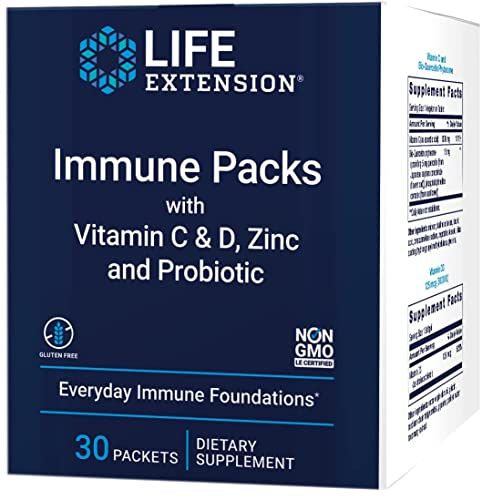 Life Extension - Immune Packs with Vitamin C &amp; D, Zinc and Probiotic (30 Packs)