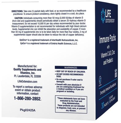Life Extension - Immune Packs with Vitamin C &amp; D, Zinc and Probiotic (30 Packs)