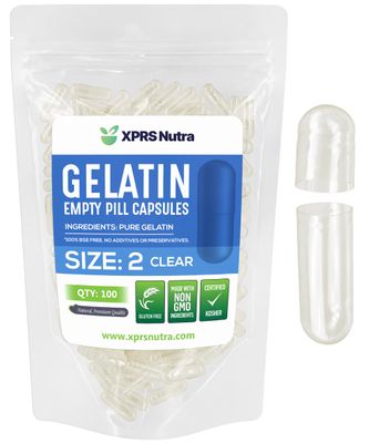 XPRS Nutra Size 2 Empty Capsules - 100 Count Empty Gelatin Capsules - Clear Empty Pill Capsules - DIY Capsule Filling - Pure Bovine Pill Capsules Empty Gel Caps