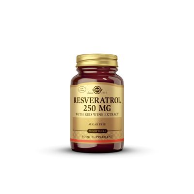 Solgar Resveratrol with Red Wine Extract, 250 mg, 30 Softgels - Antioxidant Protection - Immune Support - Red Wine Polyphenol - Non-GMO, Gluten Free, Dairy Free - 30 Servings