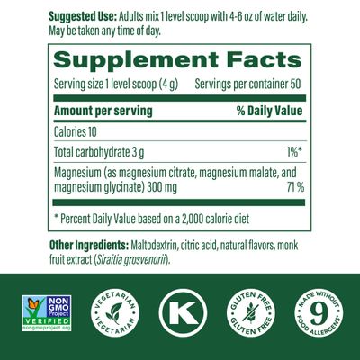 MegaFood Relax + Calm Magnesium Powder - Highly Absorbable Magnesium Glycinate, Magnesium Citrate & Magnesium Malate - Without 9 Food Allergens - Blackberry Hibiscus Oasis - 7.05 Oz (50 Servings)