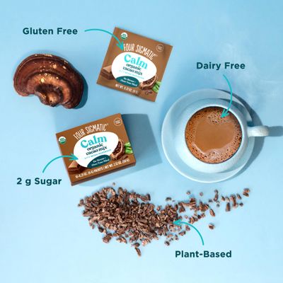 Four Sigmatic Calm Mushroom Cacao Mix | Organic Instant Cacao with Organic Reishi Mushroom Powder | Supports Calm &amp; Relaxation | Drink it or Bake with it | Vegan, Gluten-Free, Dairy-Free | 10 Count