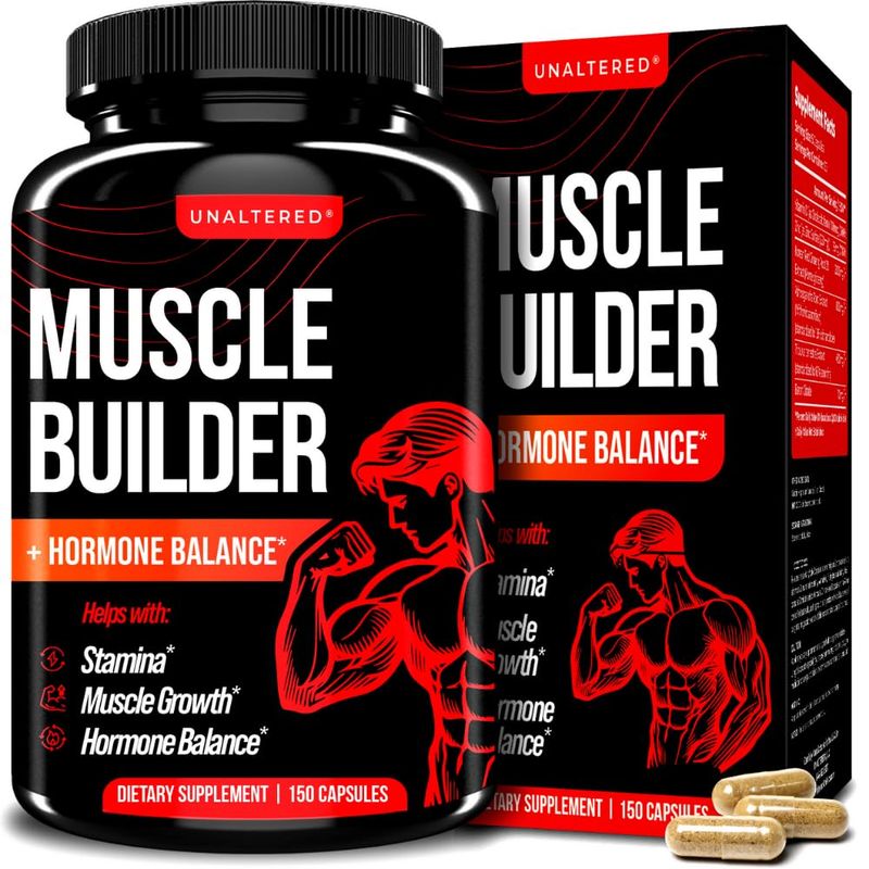 UNALTERED Muscle Builder for Men - Supports Muscle Growth, Size, Strength - Natural Muscle Building Supplement &amp; Energy Booster - Tribulus Terrestris, Ginseng, Vitamin D3, Ashwagandha - 150 Capsules